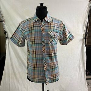 Lucky Brand Cotton Linen Blend Button-Up Shirt Large Short Sleeve